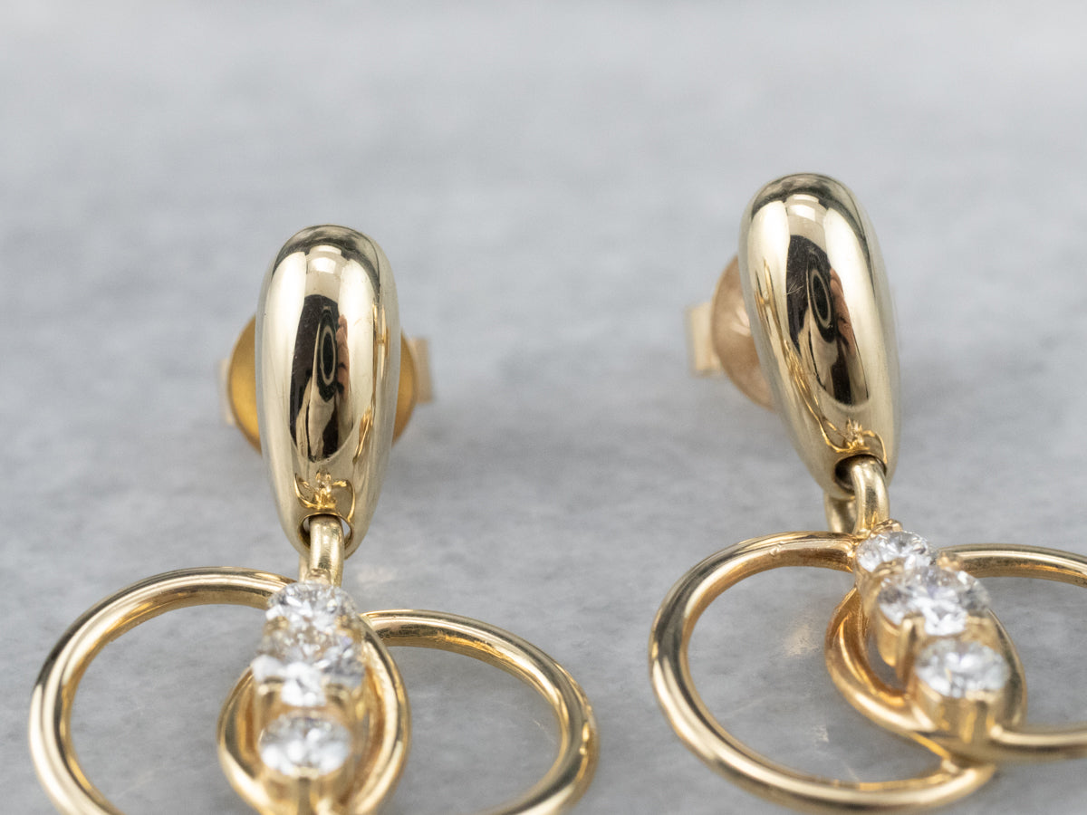 Diamond Interlocking Gold Drop Earrings