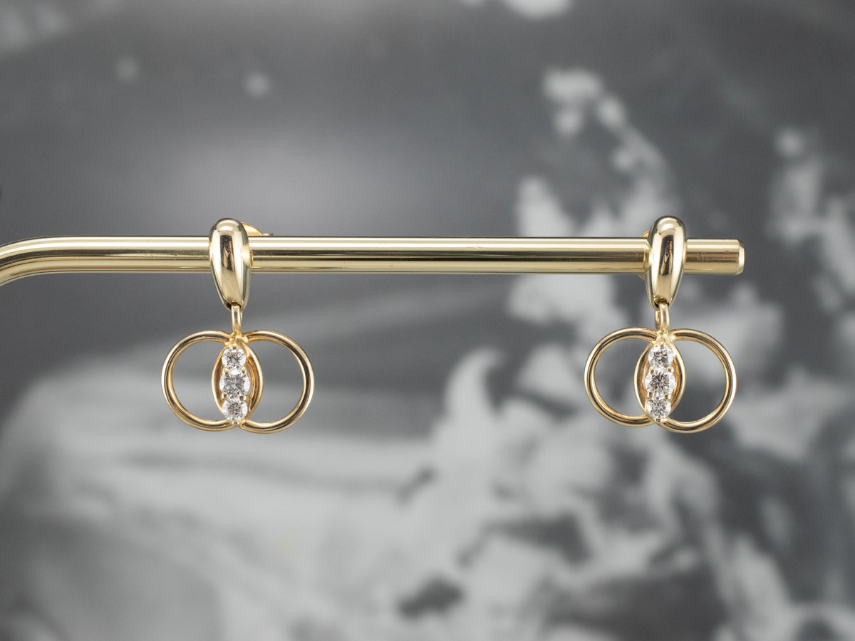 Diamond Interlocking Gold Drop Earrings