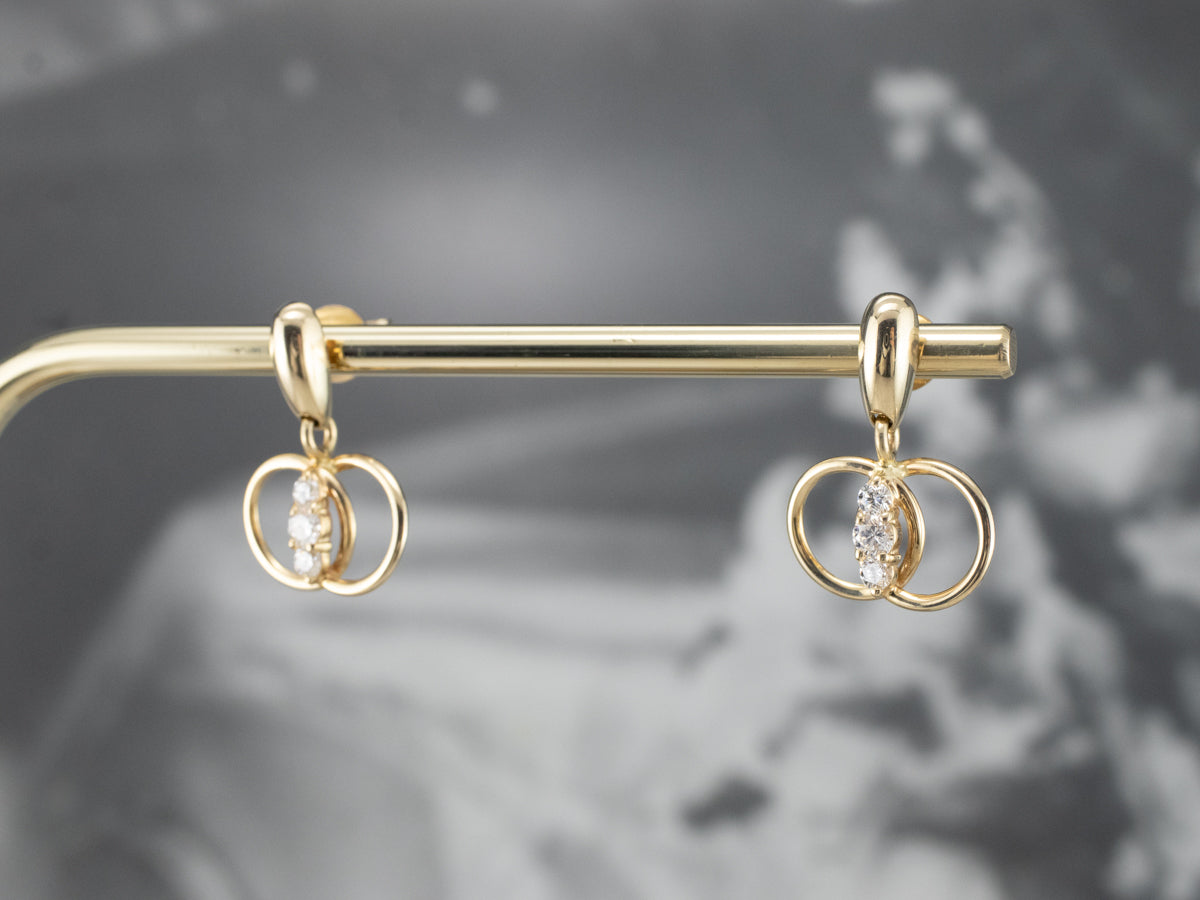Diamond Interlocking Gold Drop Earrings