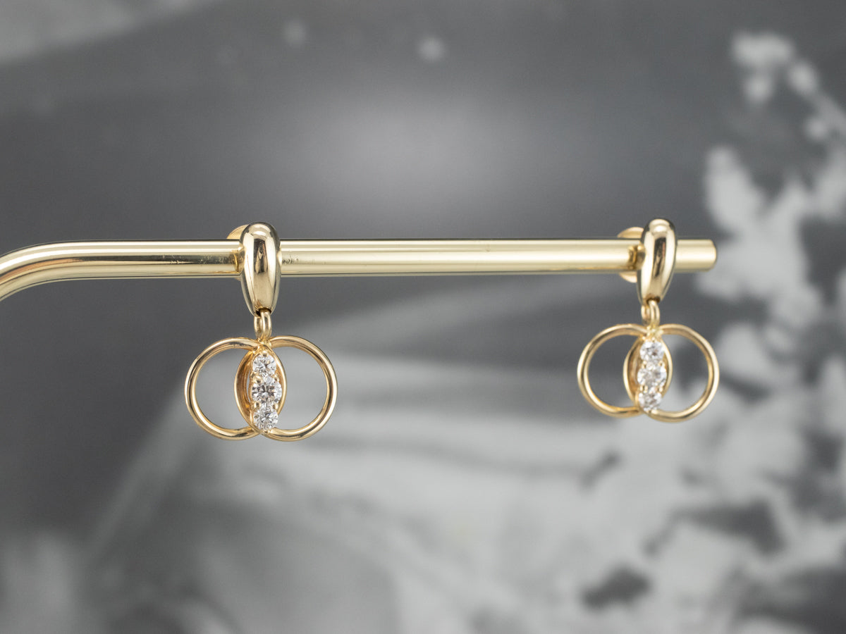 Diamond Interlocking Gold Drop Earrings