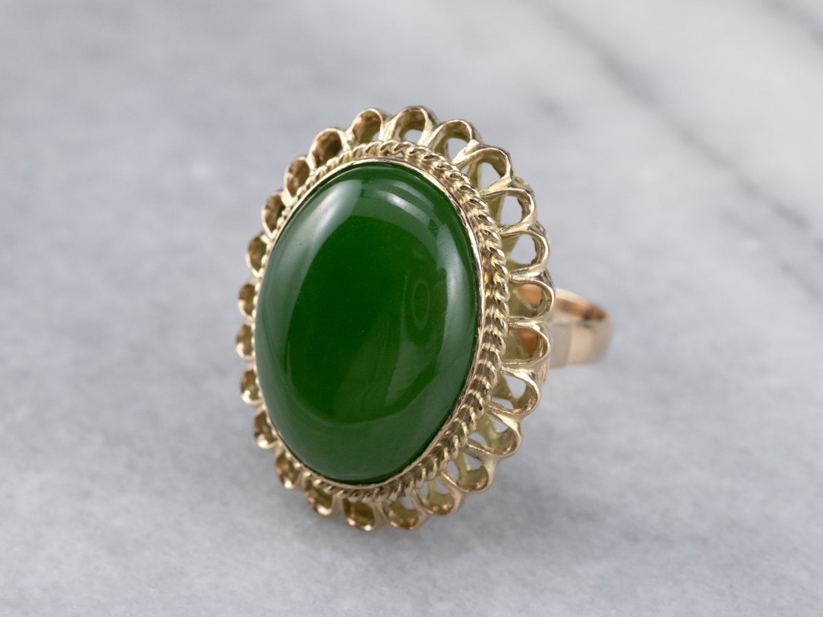 Jade Gold Filigree Statement Ring