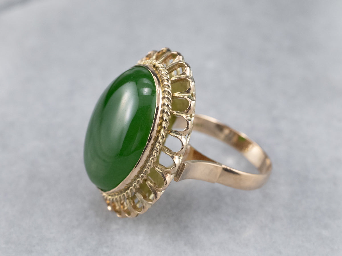 Jade Gold Filigree Statement Ring