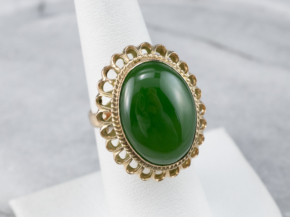 Jade Gold Filigree Statement Ring