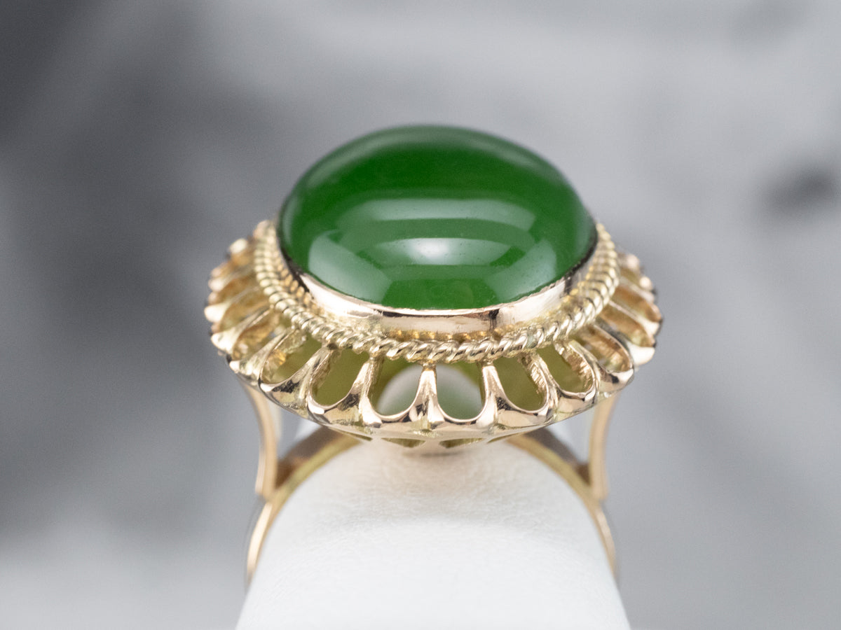 Jade Gold Filigree Statement Ring