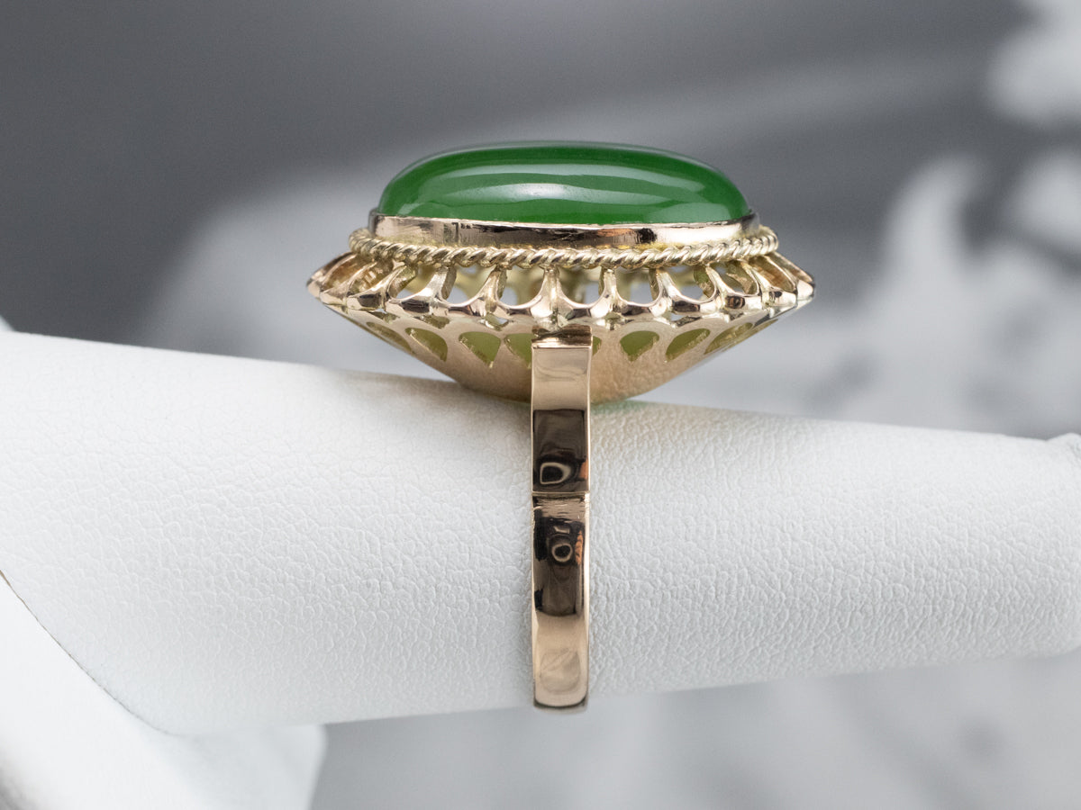 Jade Gold Filigree Statement Ring