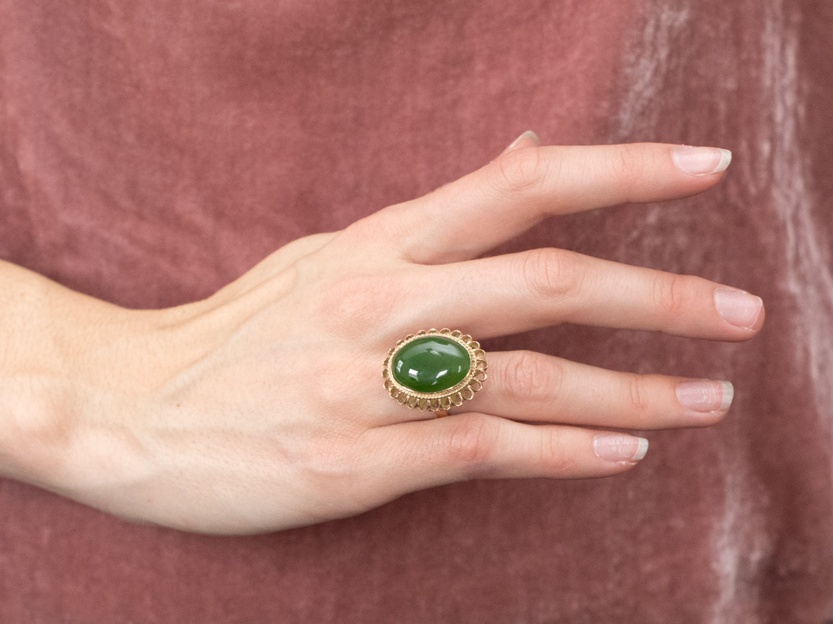 Jade Gold Filigree Statement Ring