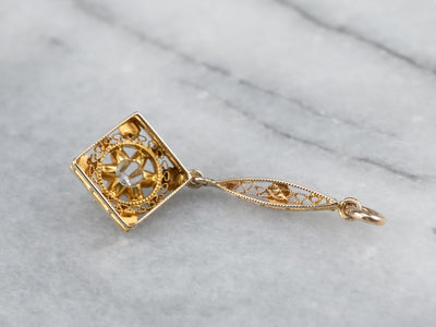 Antique Diamond Gold Filigree Lavalier Pendant