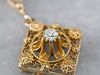 Antique Diamond Gold Filigree Lavalier Pendant