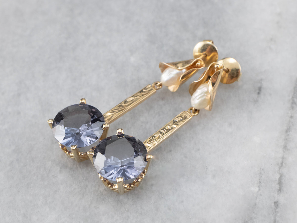 Synthetic Alexandrite Freshwater Pearl Drop Earrings