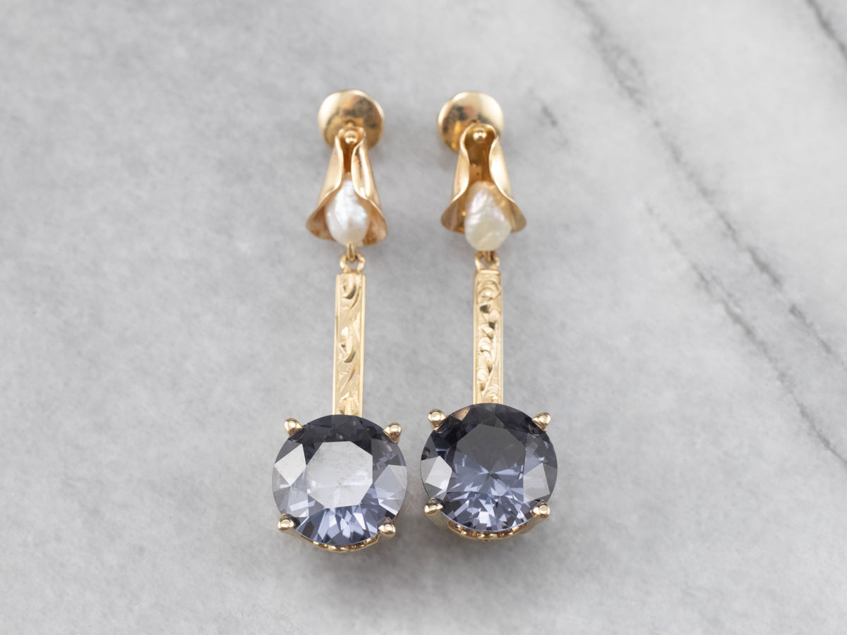 Synthetic Alexandrite Freshwater Pearl Drop Earrings