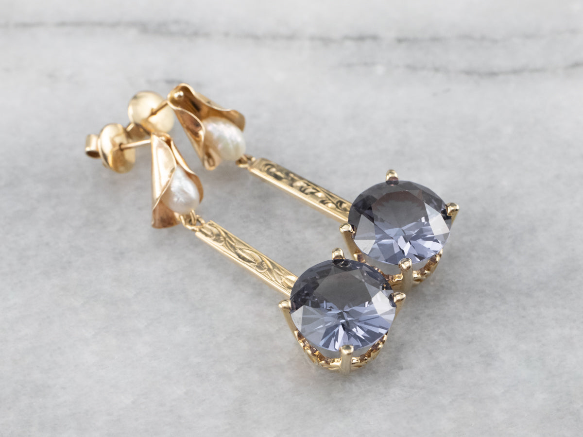 Synthetic Alexandrite Freshwater Pearl Drop Earrings