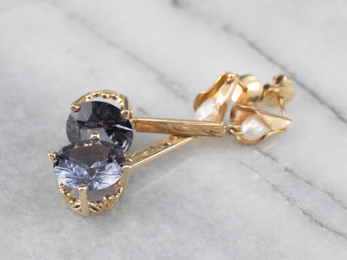 Synthetic Alexandrite Freshwater Pearl Drop Earrings