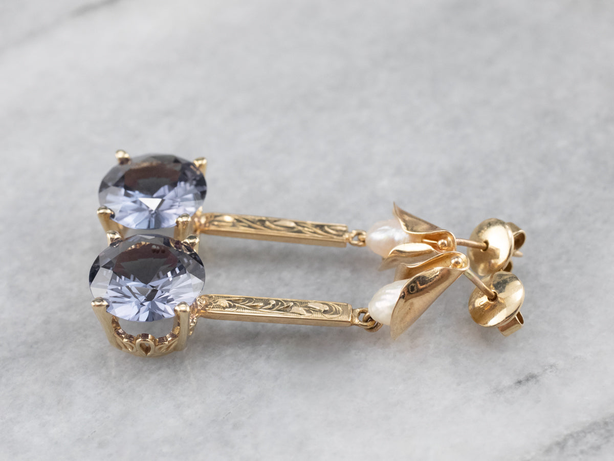 Synthetic Alexandrite Freshwater Pearl Drop Earrings