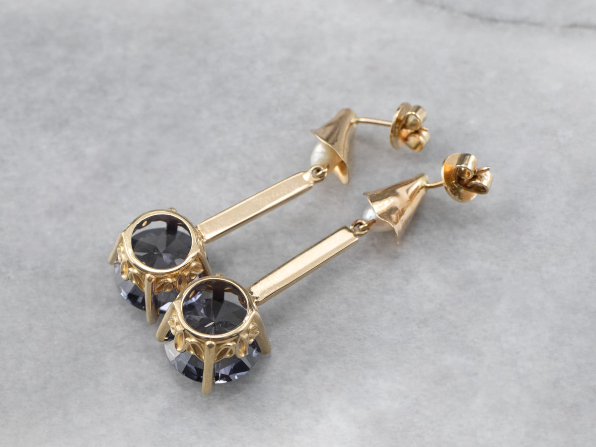 Synthetic Alexandrite Freshwater Pearl Drop Earrings