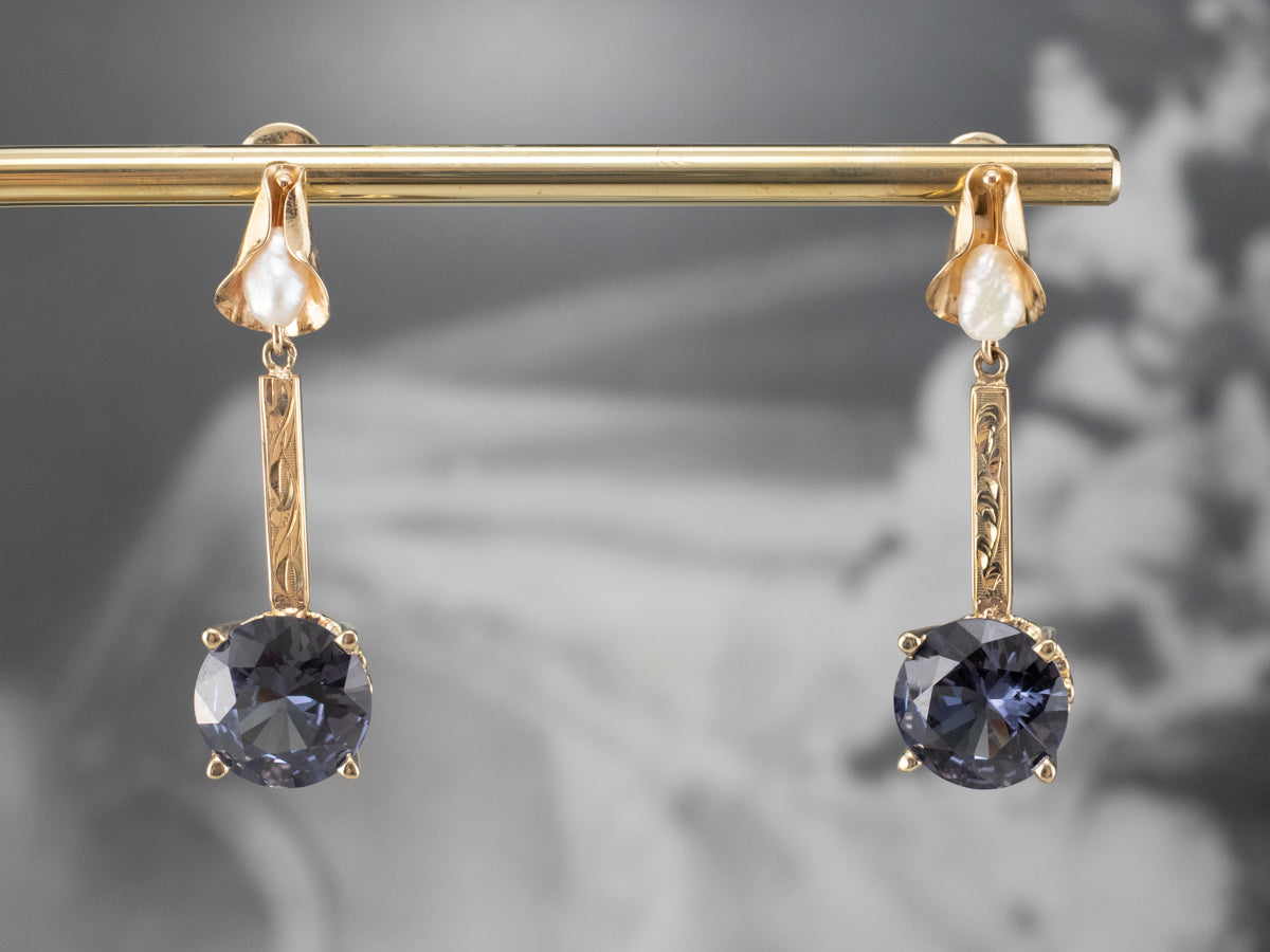 Synthetic Alexandrite Freshwater Pearl Drop Earrings