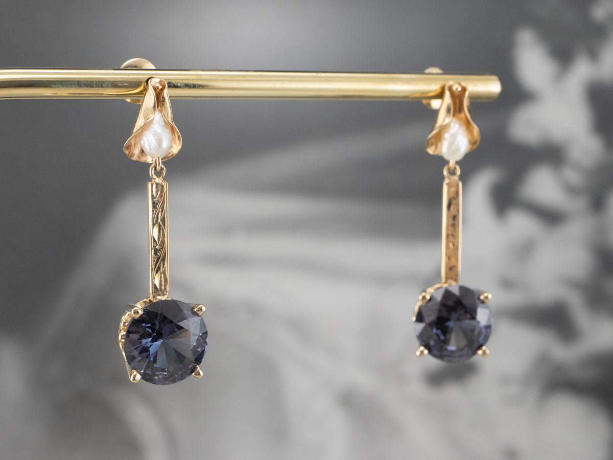 Synthetic Alexandrite Freshwater Pearl Drop Earrings