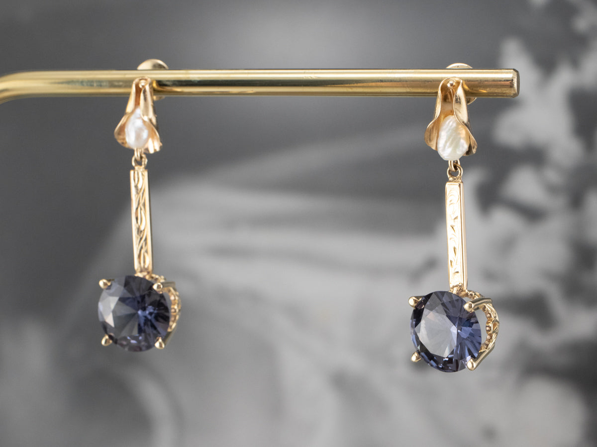 Synthetic Alexandrite Freshwater Pearl Drop Earrings