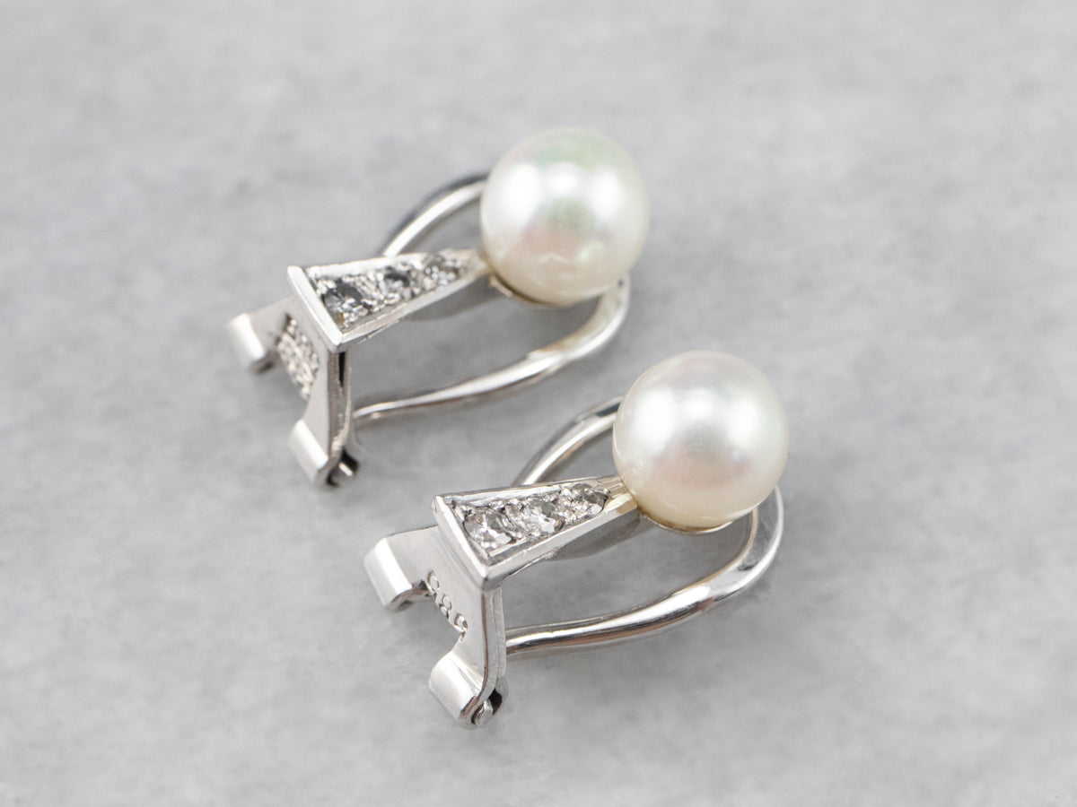 Pearl and Diamond Clip-On Earrings