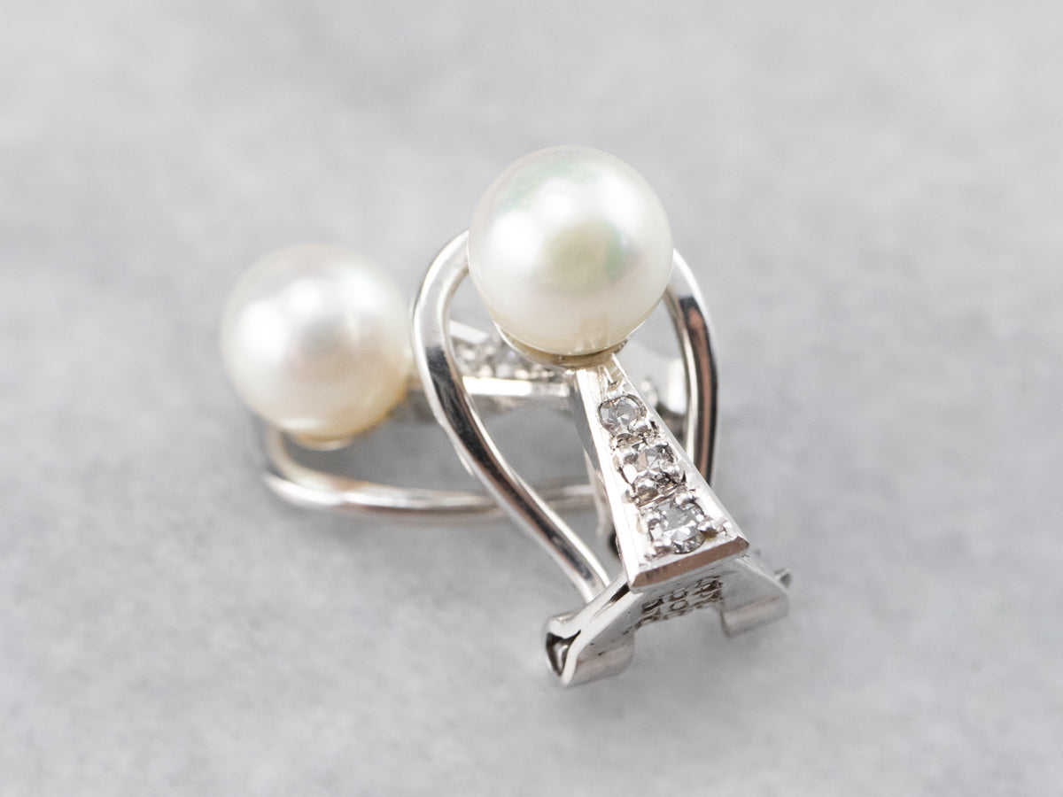 Pearl and Diamond Clip-On Earrings