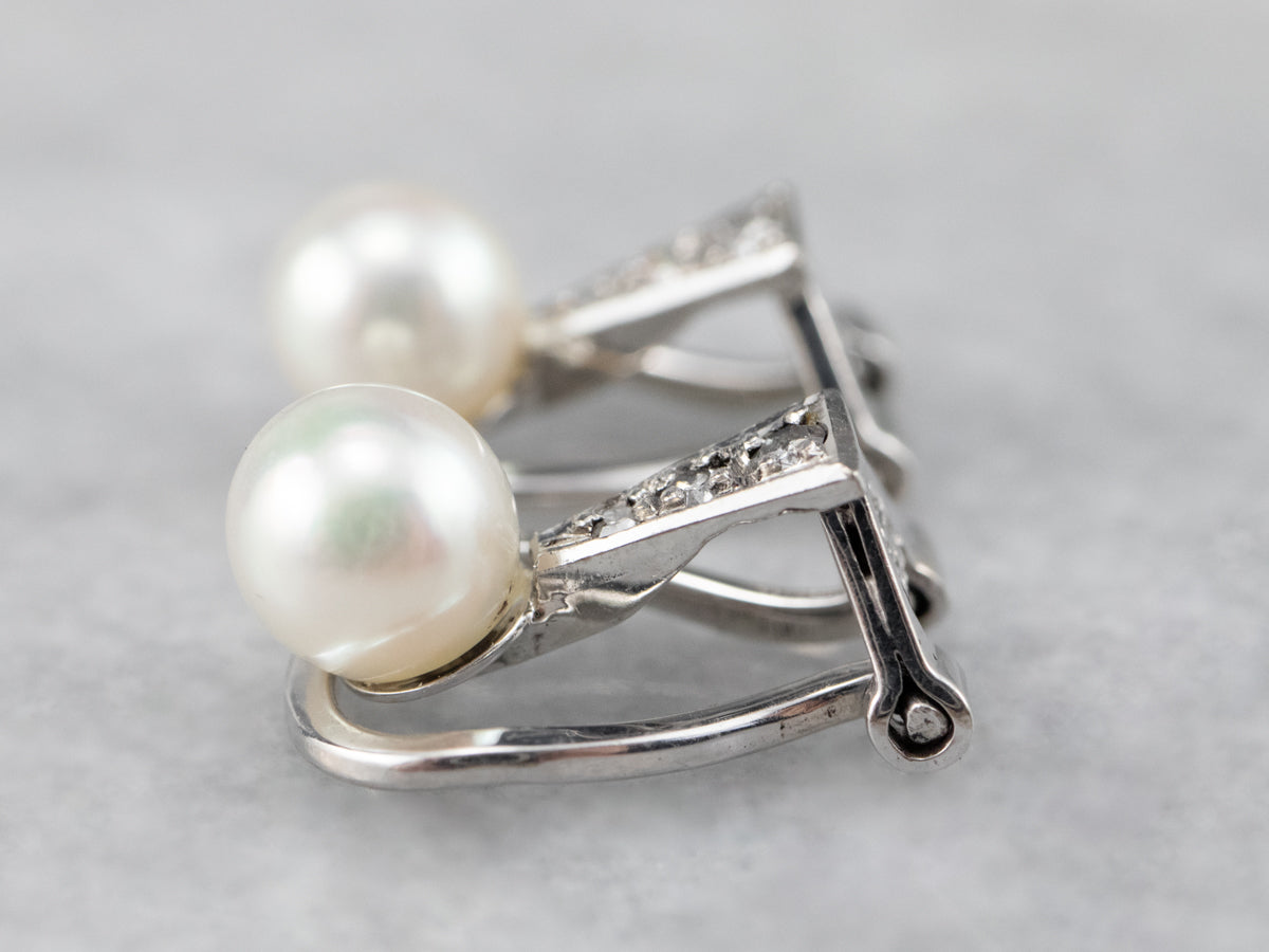 Pearl and Diamond Clip-On Earrings