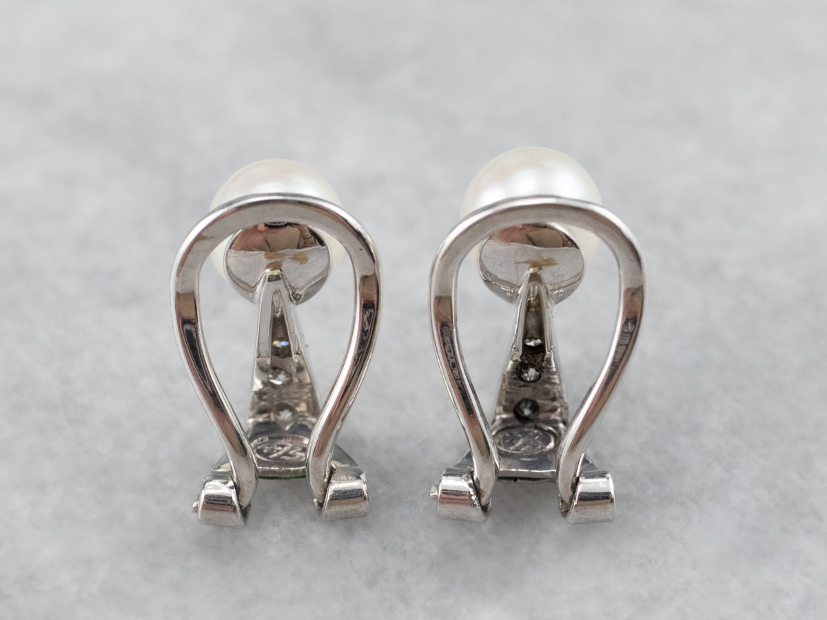Pearl and Diamond Clip-On Earrings