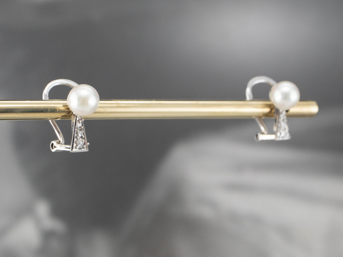 Pearl and Diamond Clip-On Earrings