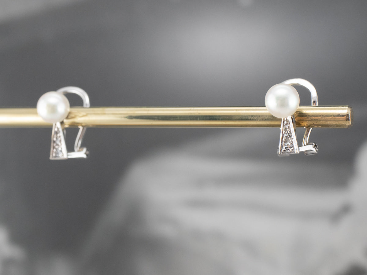 Pearl and Diamond Clip-On Earrings