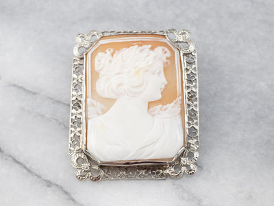Beautiful Large Floral Cameo Brooch