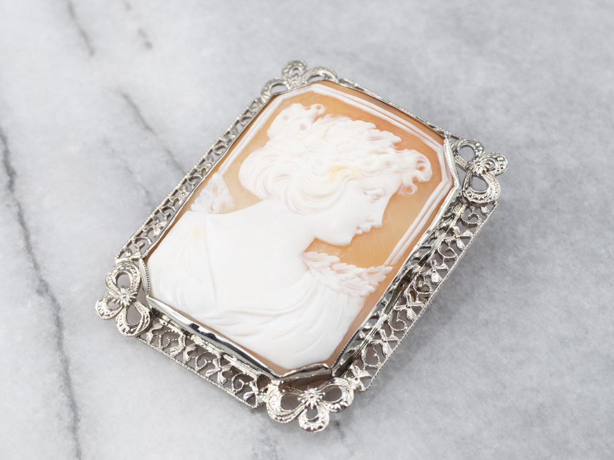 Beautiful Large Floral Cameo Brooch
