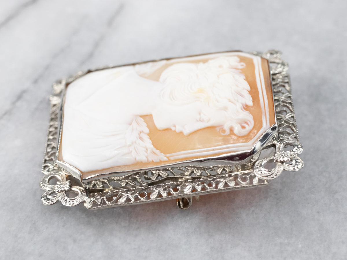 Beautiful Large Floral Cameo Brooch
