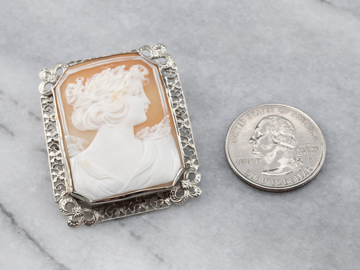 Beautiful Large Floral Cameo Brooch