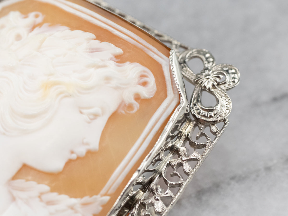 Beautiful Large Floral Cameo Brooch