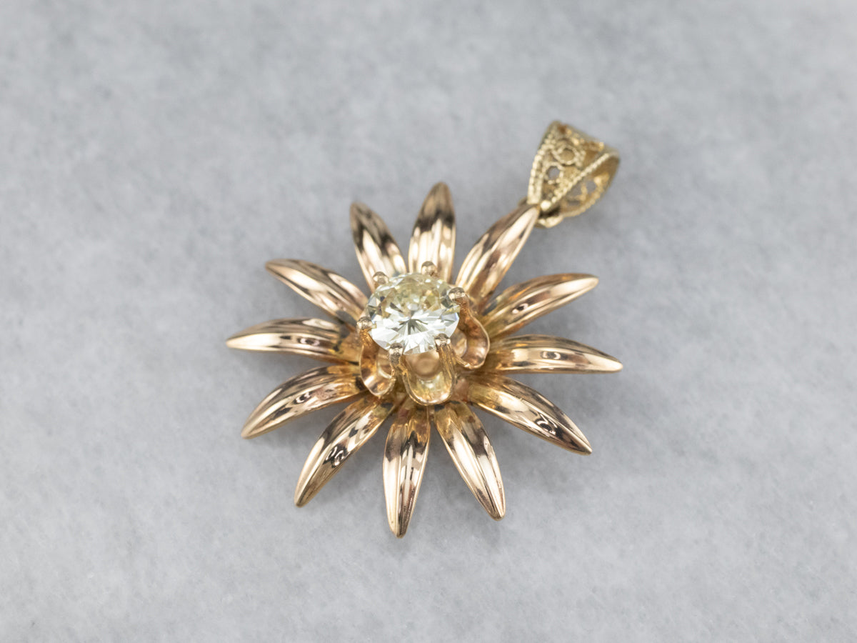 Gold Diamond Sunflower Pendant