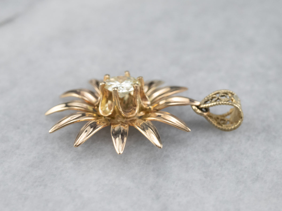 Gold Diamond Sunflower Pendant