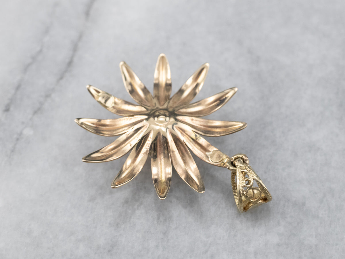 Gold Diamond Sunflower Pendant