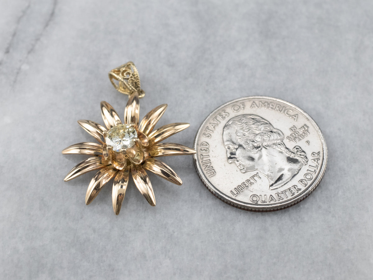 Gold Diamond Sunflower Pendant