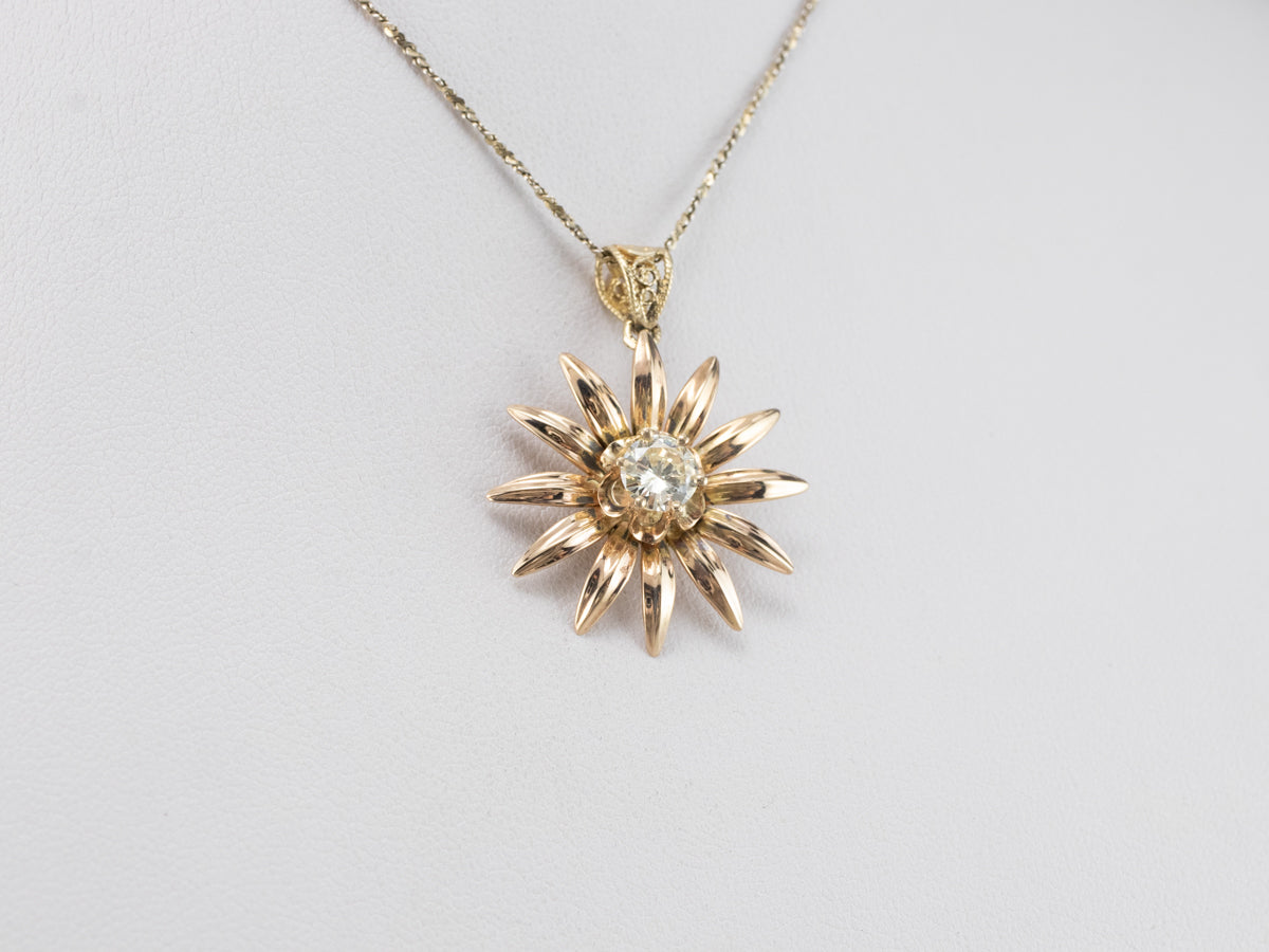 Gold Diamond Sunflower Pendant