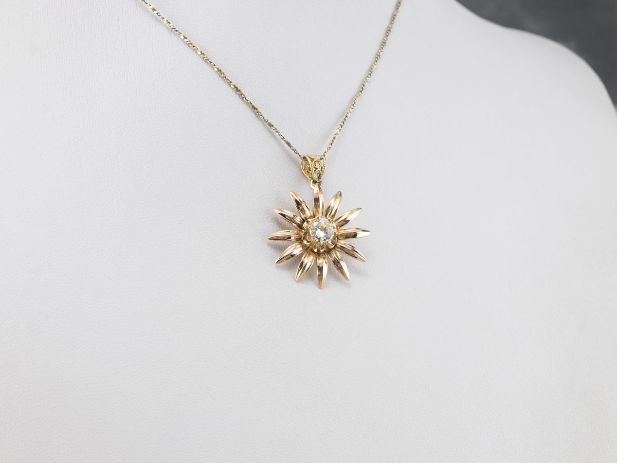 Gold Diamond Sunflower Pendant