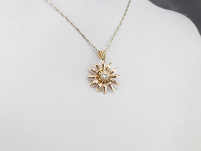 Gold Diamond Sunflower Pendant