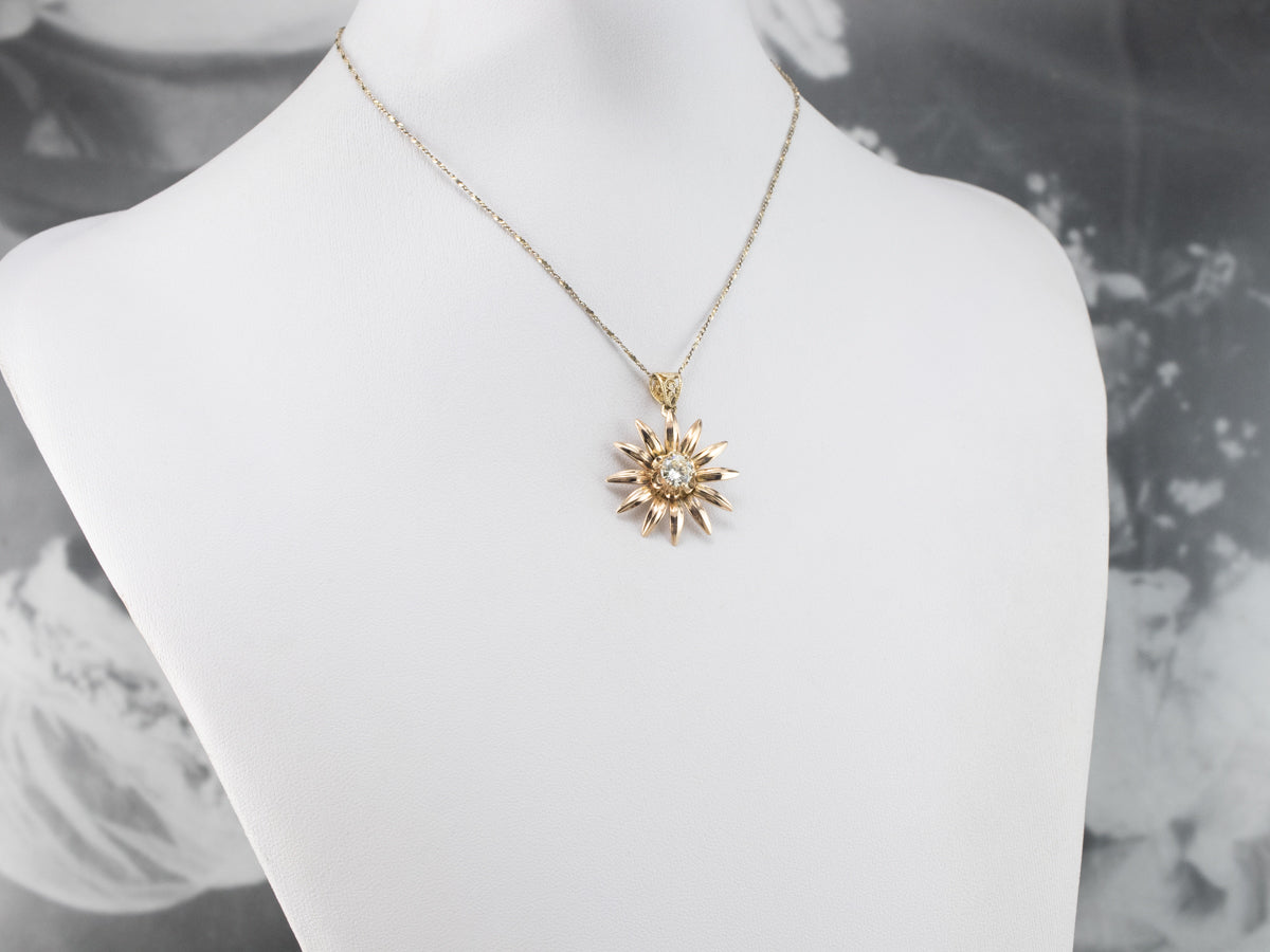Gold Diamond Sunflower Pendant