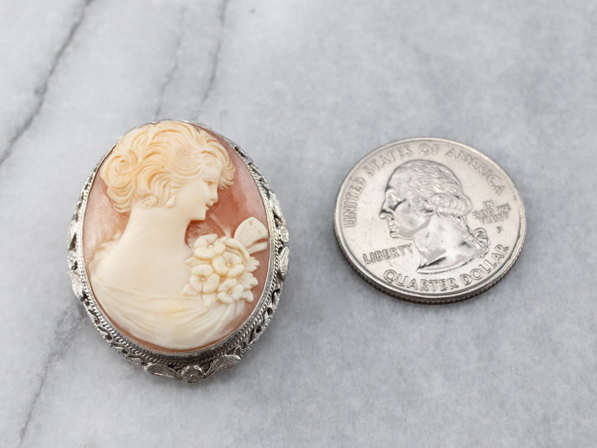 Art Deco Cameo White Gold Brooch Pendant