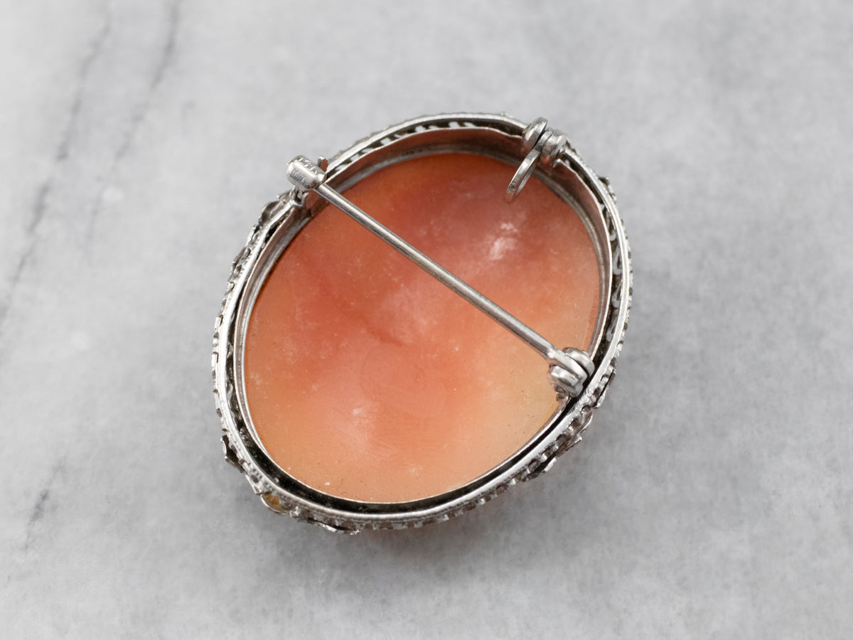 Art Deco Cameo White Gold Brooch Pendant