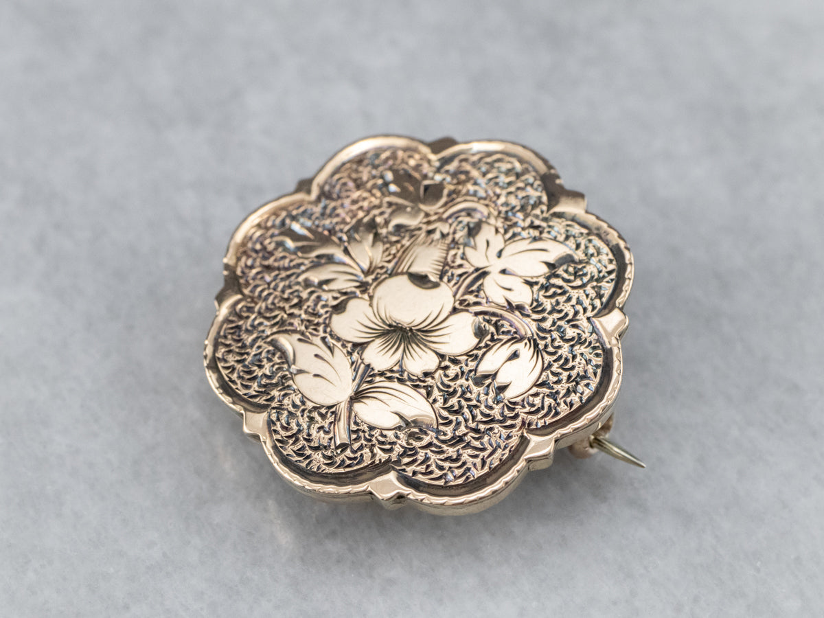 Victorian Gold Floral Watch Pin