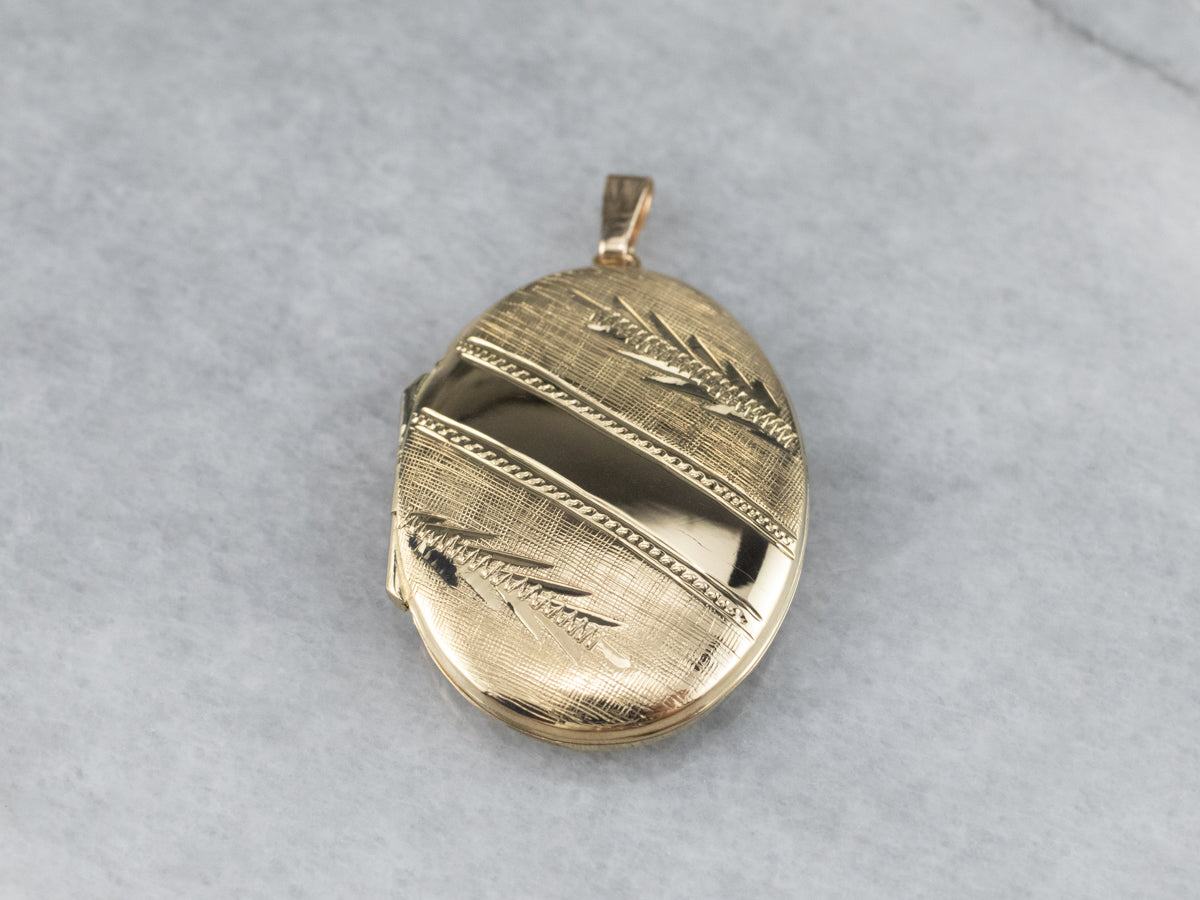Engraved Oval Gold Locket Pendant