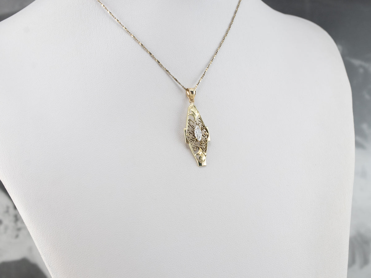 Antique Diamond Green Gold Filigree Pendant