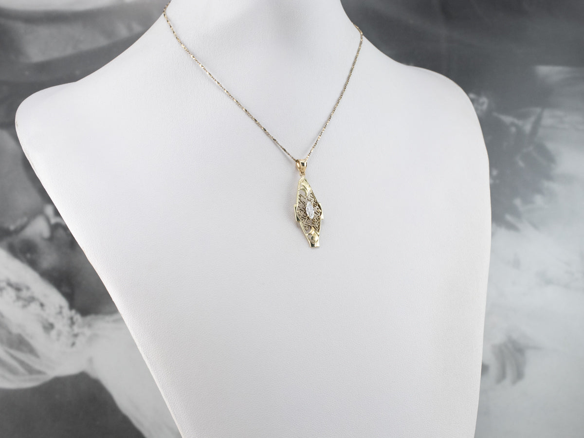 Antique Diamond Green Gold Filigree Pendant