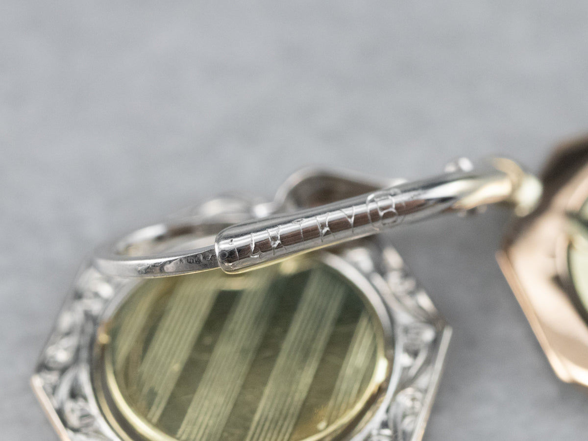 Two Tone Gold Octagon Disk Drop Earrings