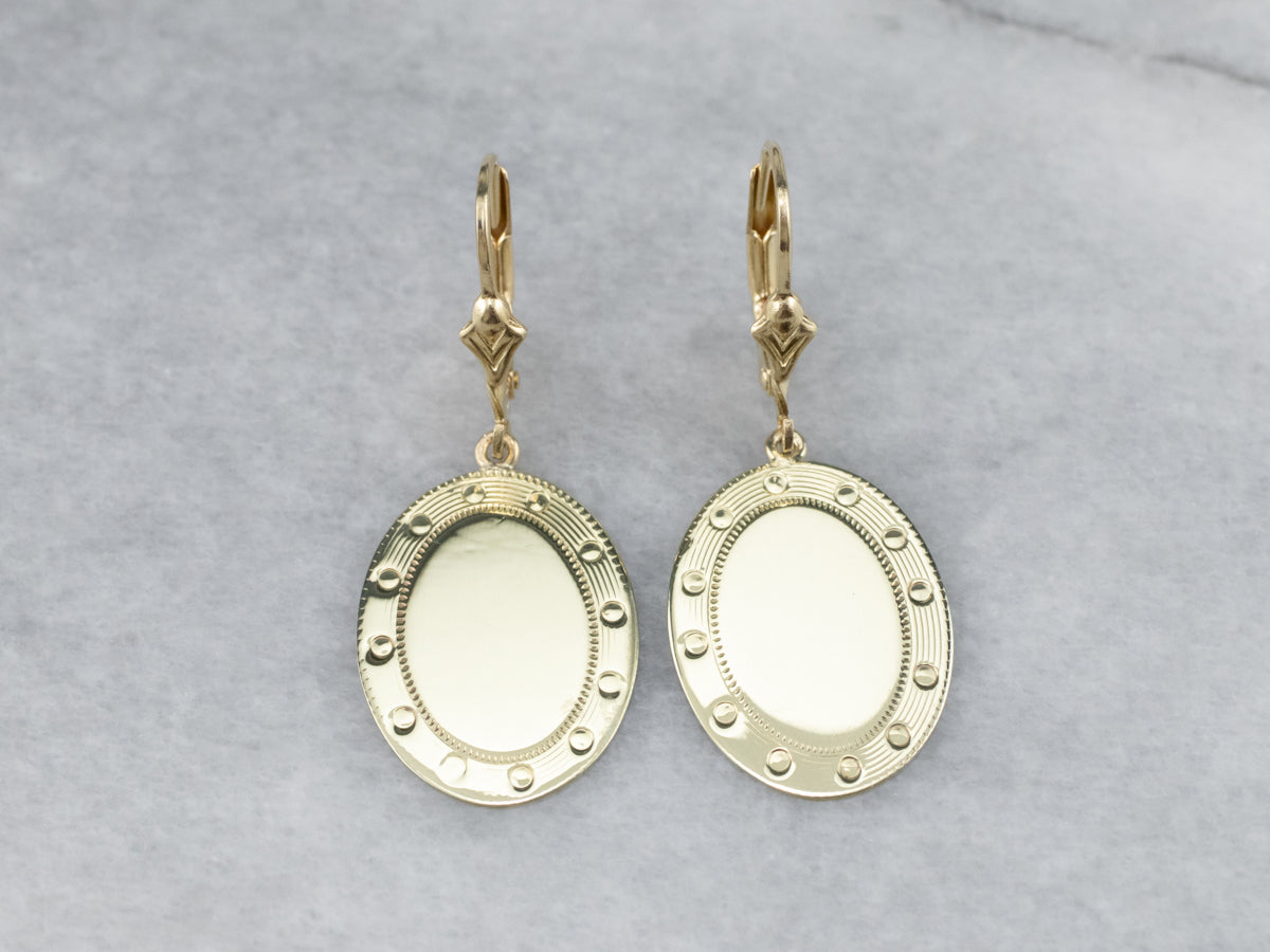 Green Gold Oval Disk Drop Earrings