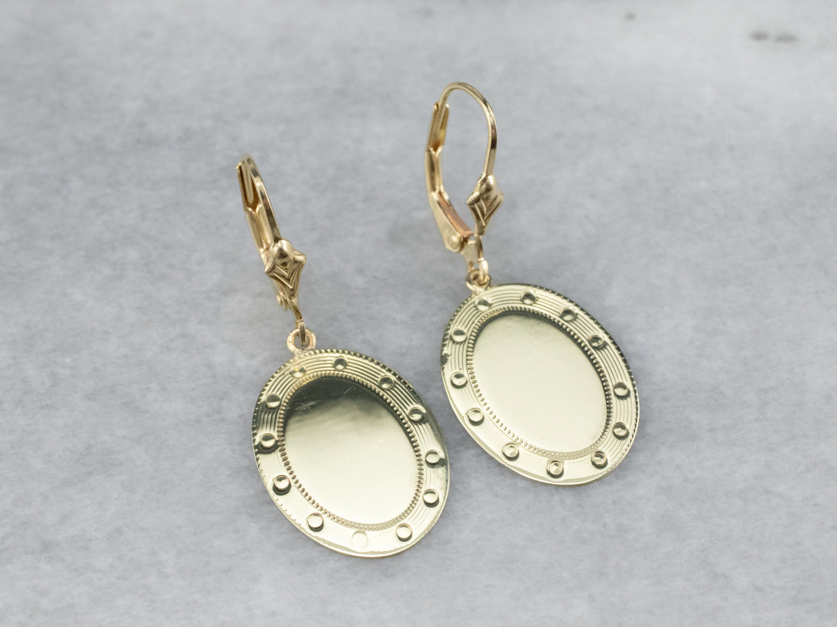 Green Gold Oval Disk Drop Earrings