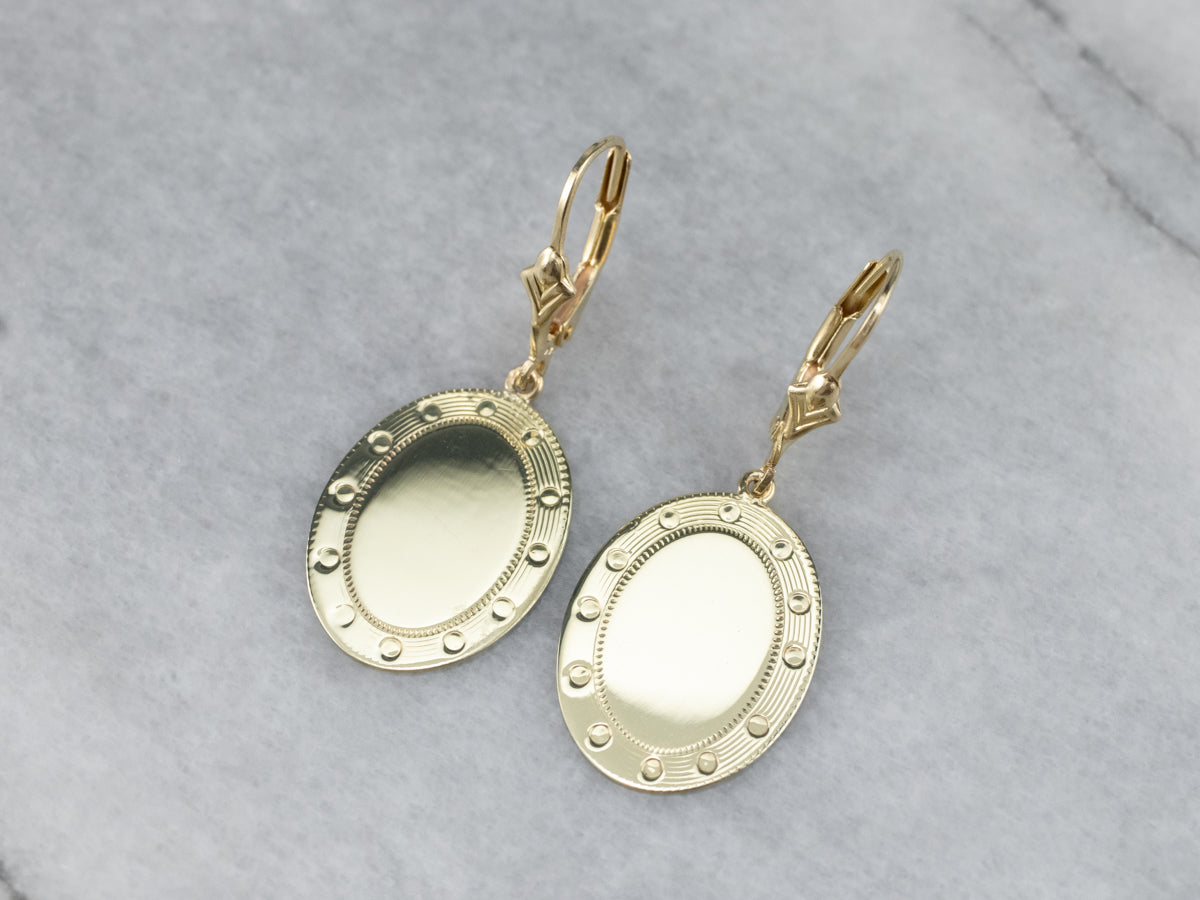 Green Gold Oval Disk Drop Earrings